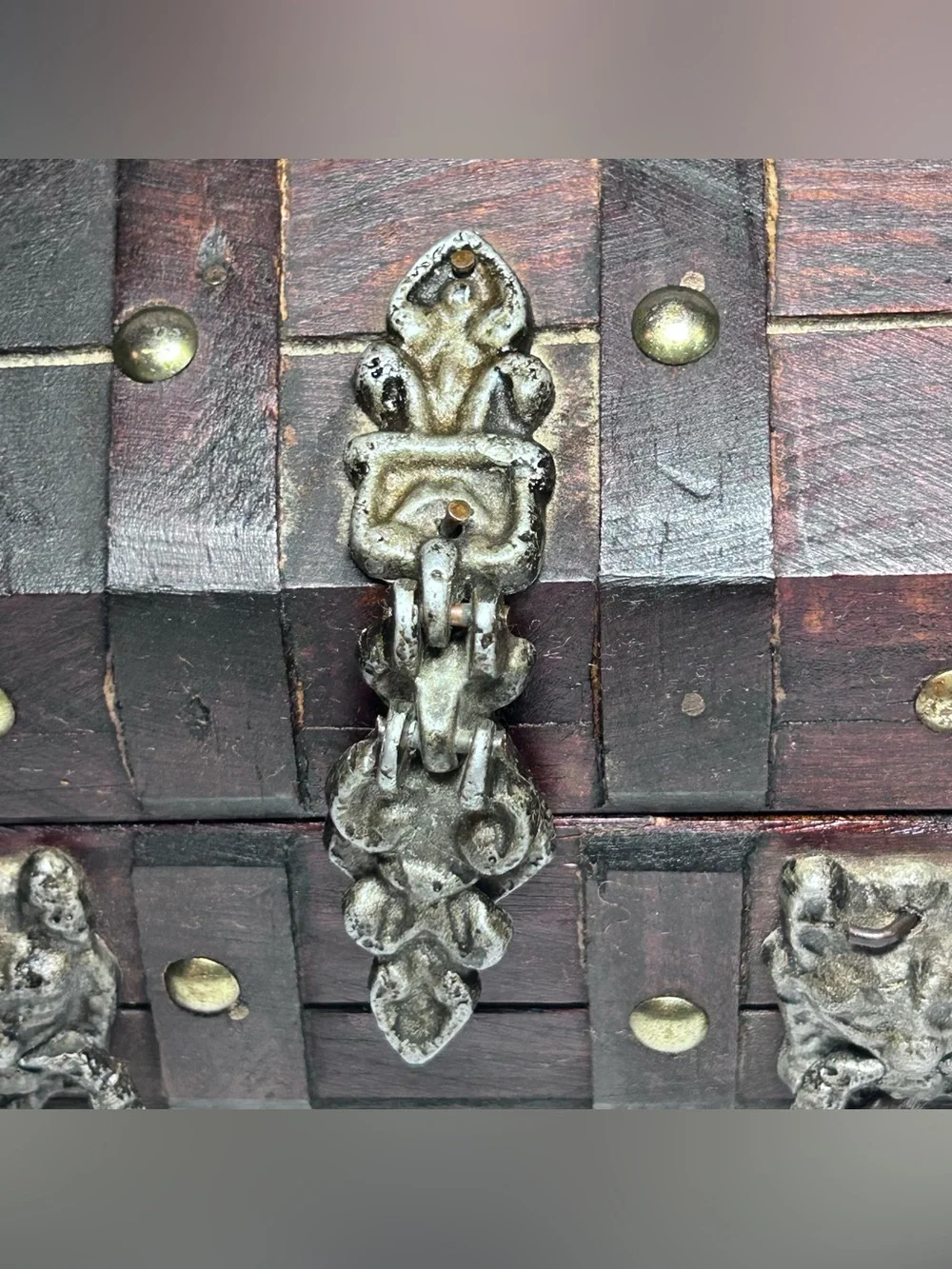 Vintage Gothic Style Wooden Treasure Chest Jewelry Box.
